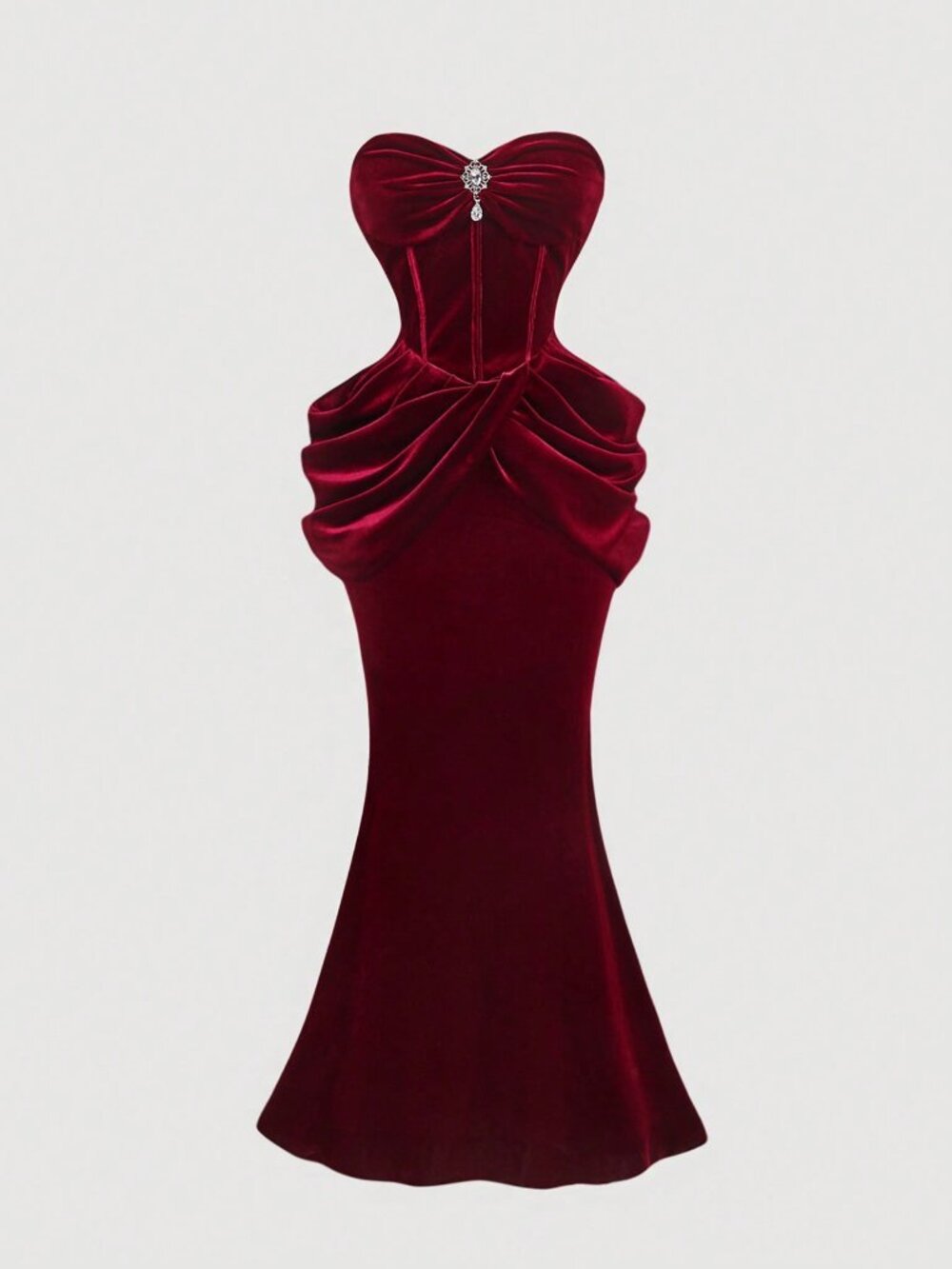 Burgundy Elegant Women's Ruched Fitted Party Dress